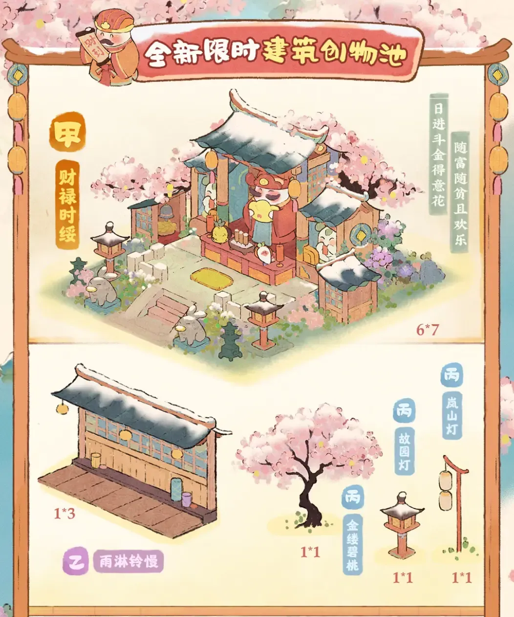 福祿攸降創物建築主題,財祿時綏外觀